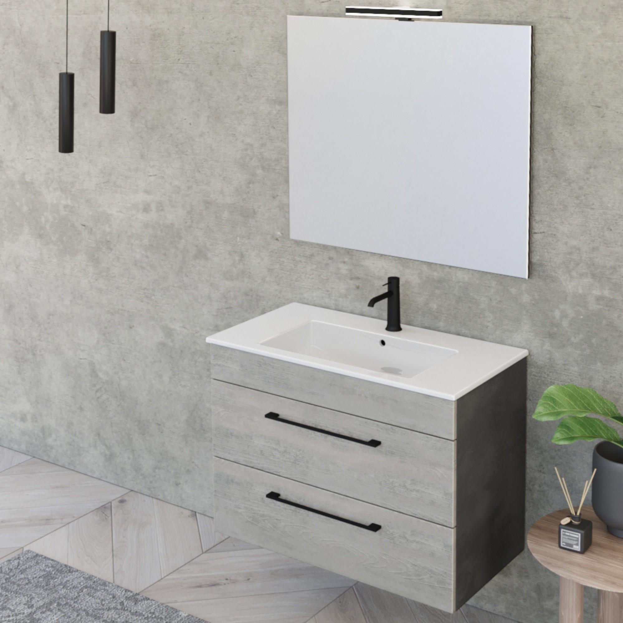 Mobile Bagno Sospeso 80 cm Lavabo e Specchio Bonussi Tucano Grigio