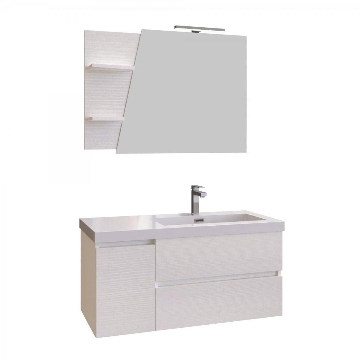 Mobile Bagno Sospeso 100 cm Lavabo e Specchio Bonussi Pegaso Bianco