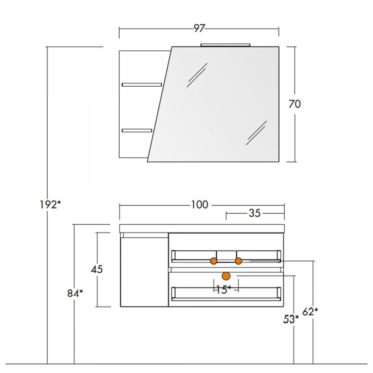 Mobile Bagno Sospeso 100 cm Lavabo e Specchio Bonussi Pegaso Bianco