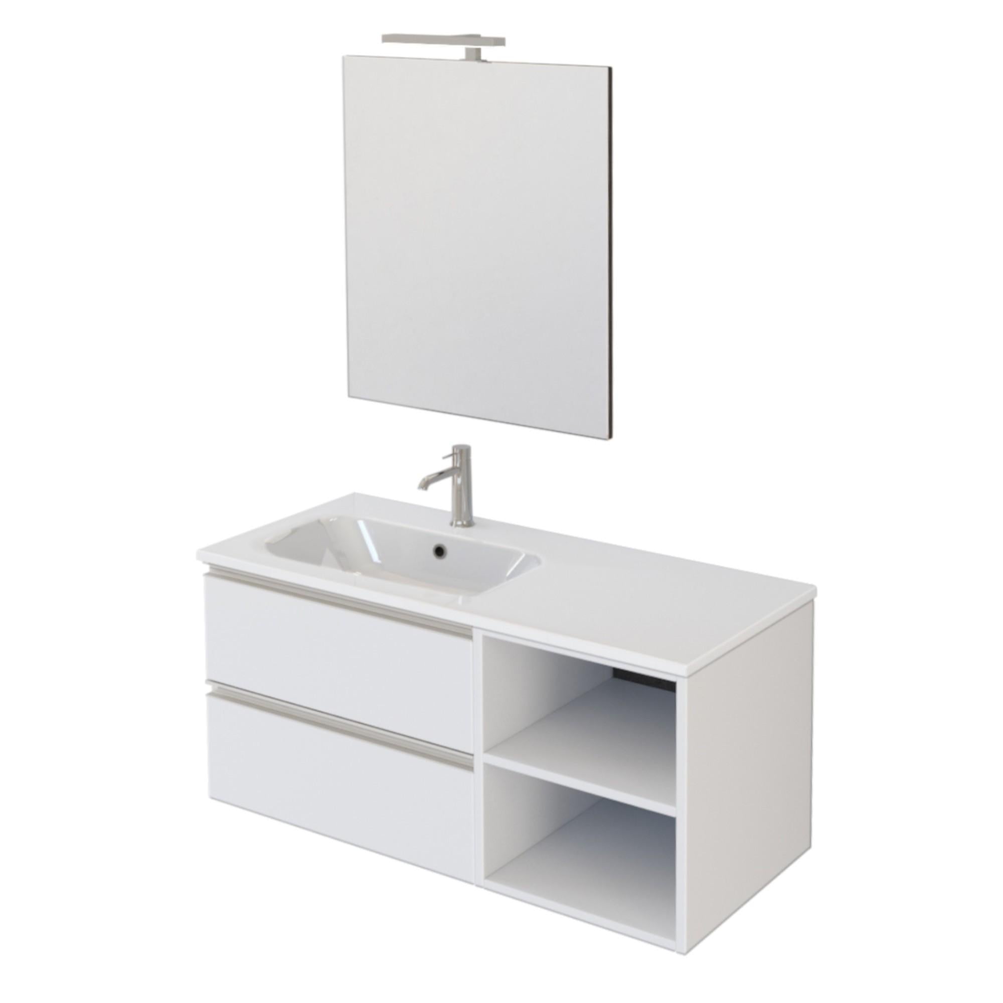 Mobile Bagno Sospeso 100 cm Lavabo e Specchio Bonussi Fenice Bianco Opaco