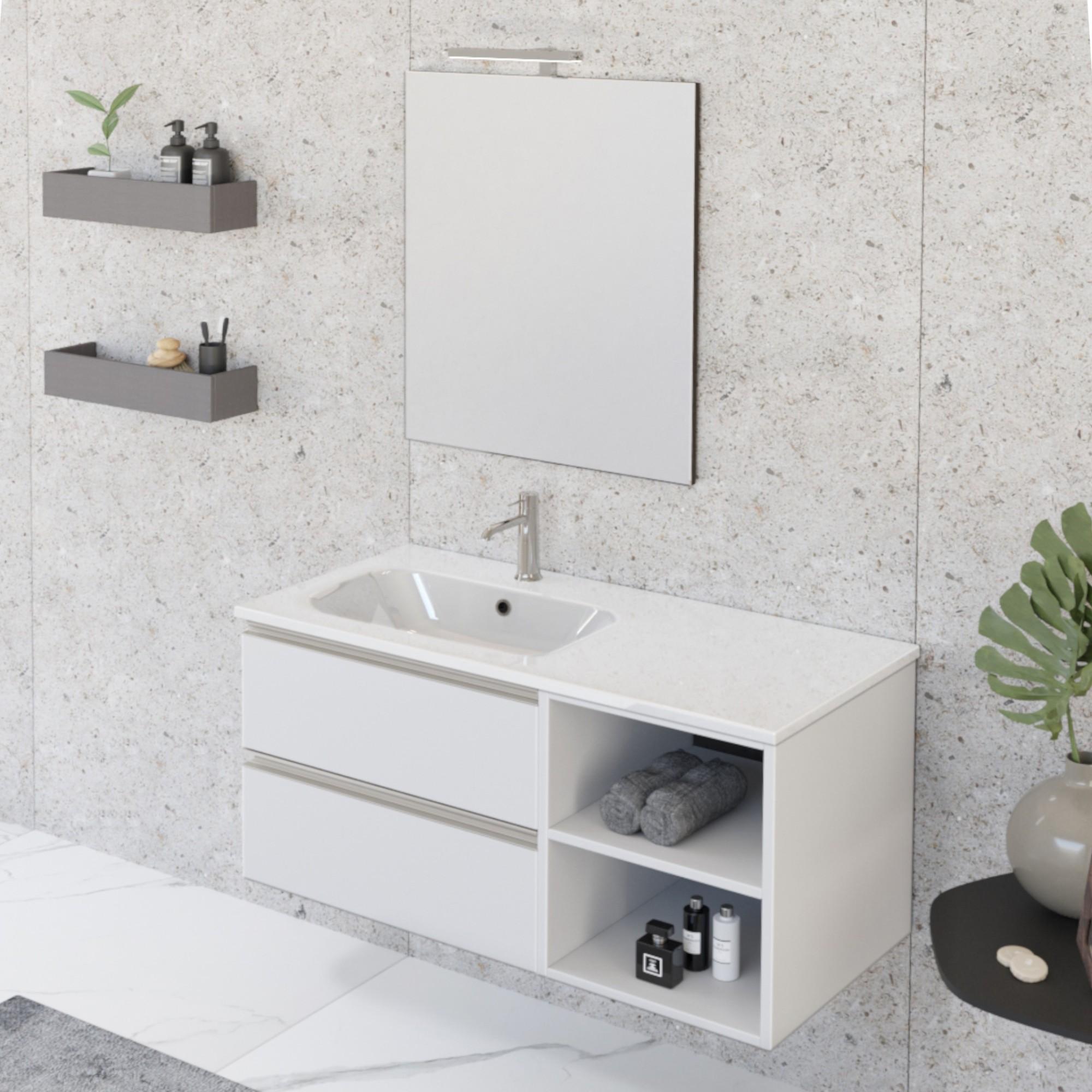 Mobile Bagno Sospeso 100 cm Lavabo e Specchio Bonussi Fenice Bianco Opaco