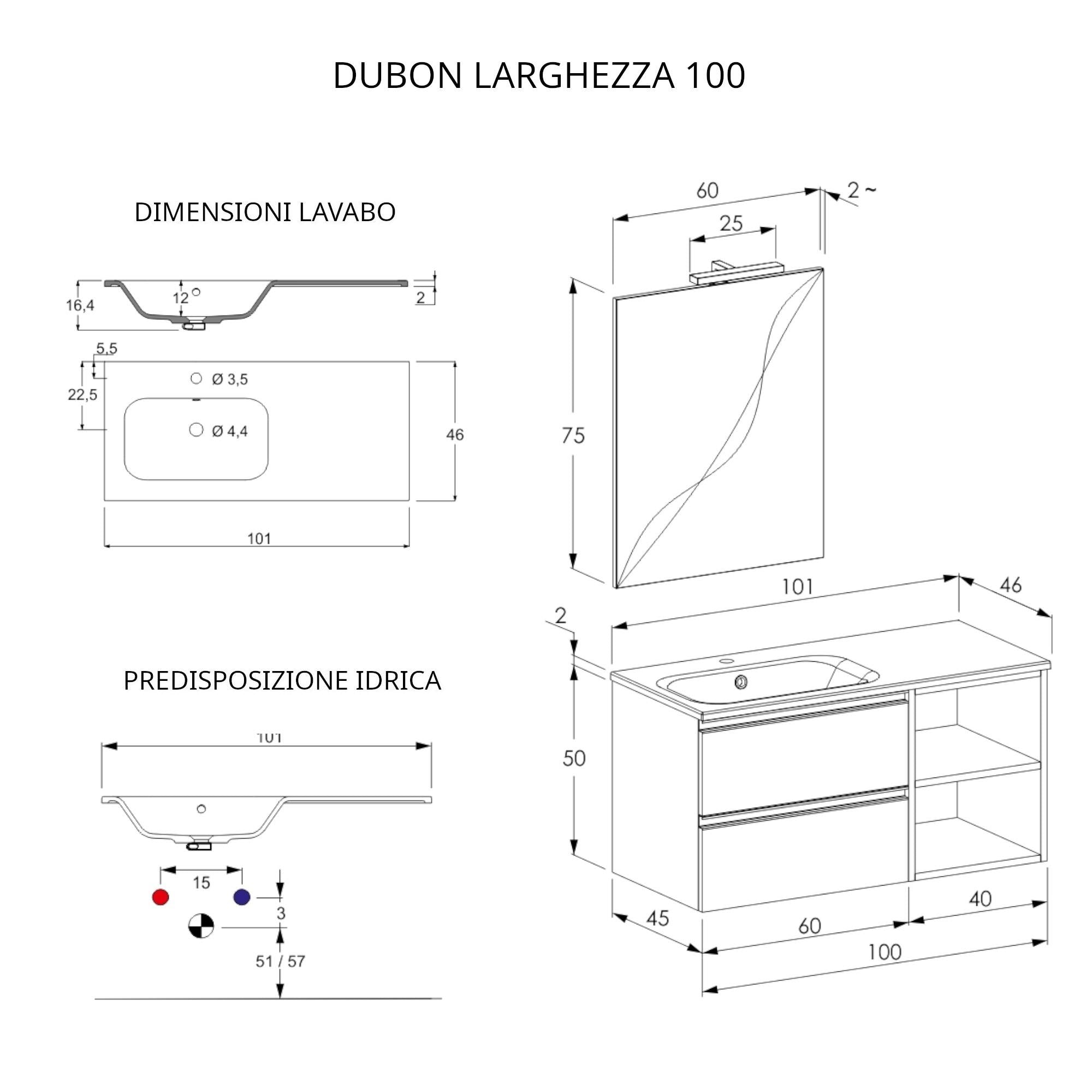 Mobile Bagno Sospeso 100 cm Lavabo e Specchio Bonussi Fenice Bianco Opaco