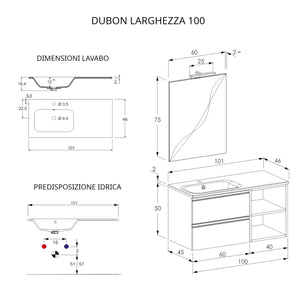 Mobile Bagno Sospeso 100 cm Lavabo e Specchio Bonussi Fenice Bianco Opaco