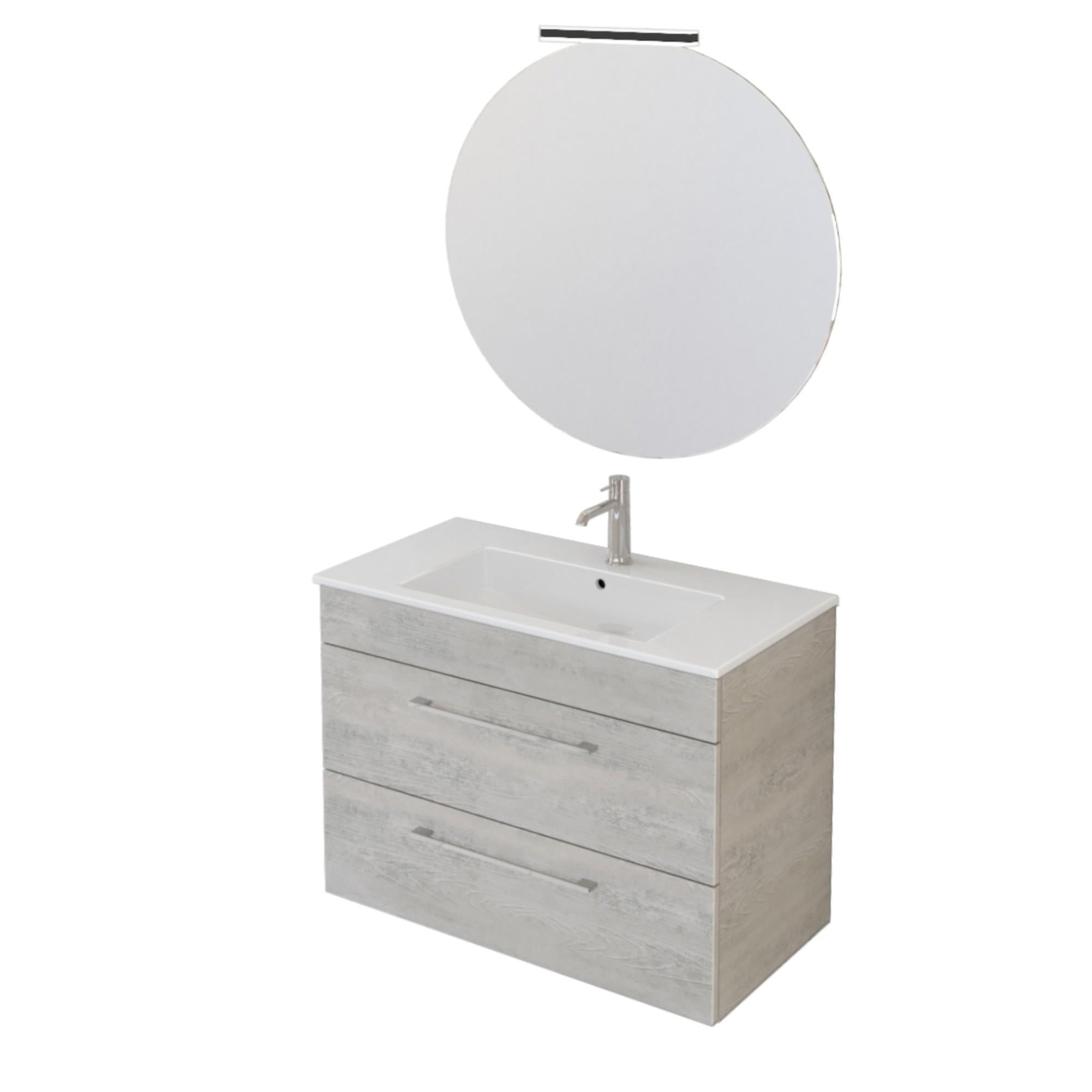 Mobile Bagno Sospeso 80 cm Lavabo e Specchio Bonussi Tucano Cemento Effetto Legno