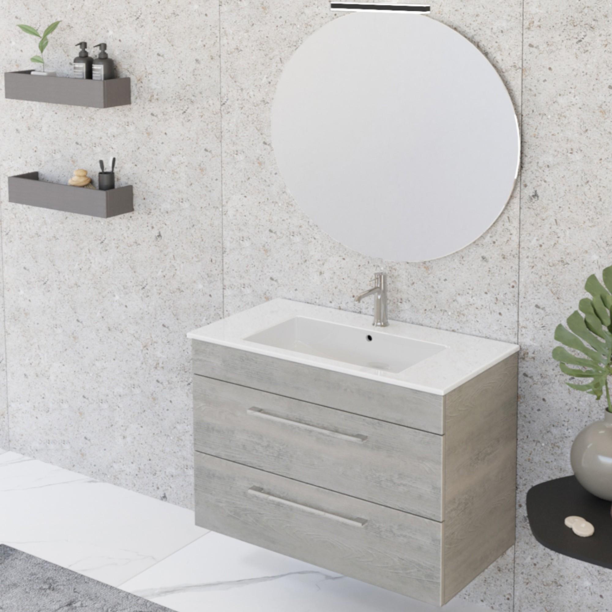 Mobile Bagno Sospeso 80 cm Lavabo e Specchio Bonussi Tucano Cemento Effetto Legno