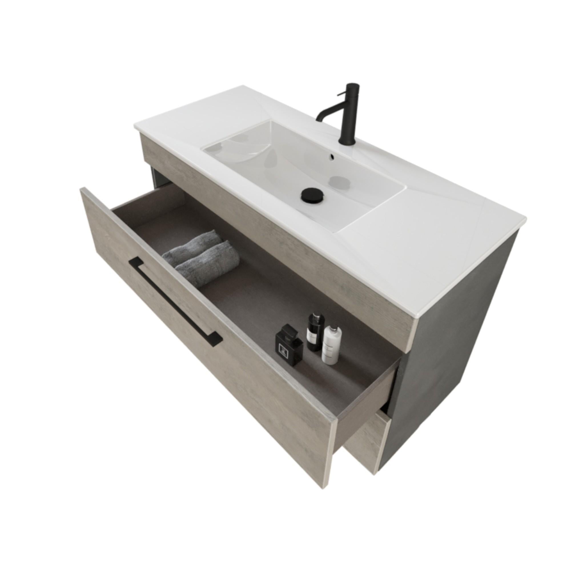 Mobile Bagno Sospeso 100 cm Lavabo e Specchio Bonussi Tucano Cemento Effetto Legno