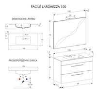 Mobile Bagno Sospeso 100 cm Lavabo e Specchio Bonussi Tucano Cemento Effetto Legno