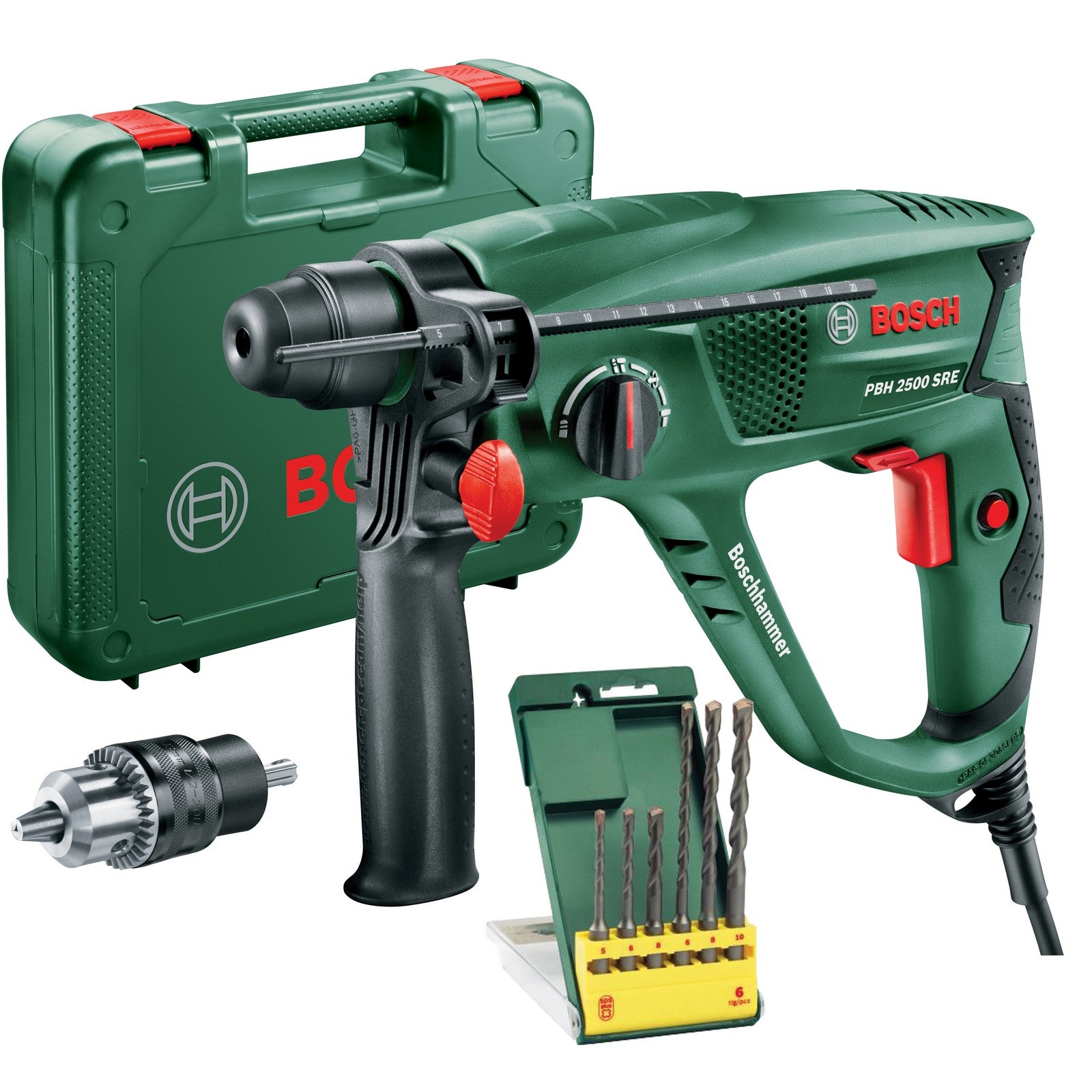 Bosch-V Martello Perforante 600W Pbh 2500 Sre Kit Con 6 Punte