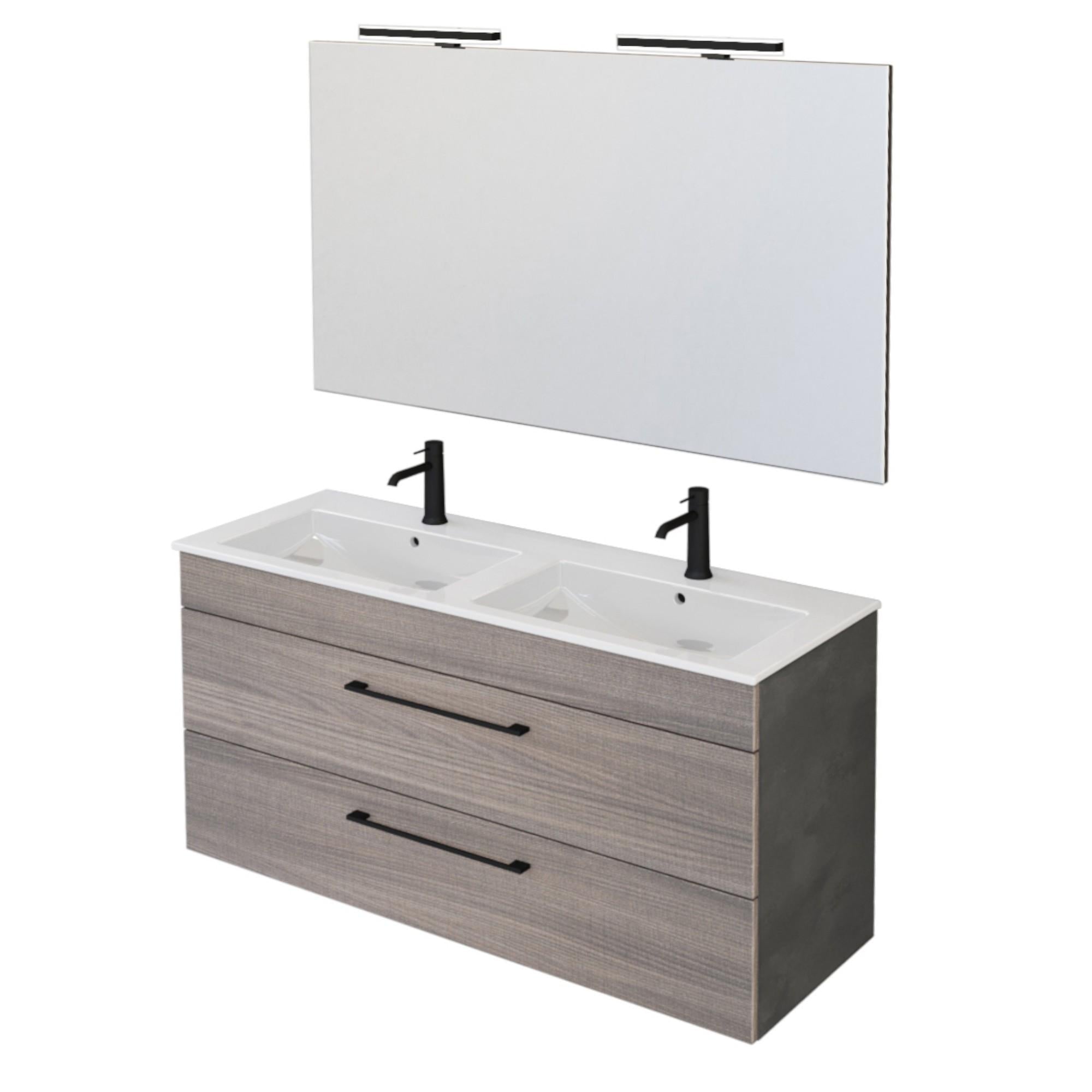 Mobile Bagno Sospeso 118 cm Doppio Lavabo e Specchio Bonussi Tucano Olmo e Lava