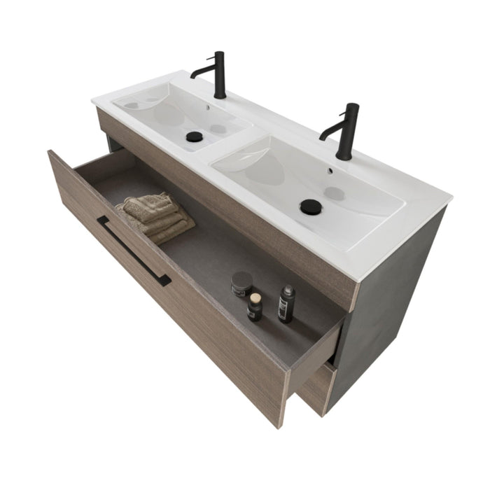 Mobile Bagno Sospeso 118 cm Doppio Lavabo e Specchio Bonussi Tucano Olmo e Lava