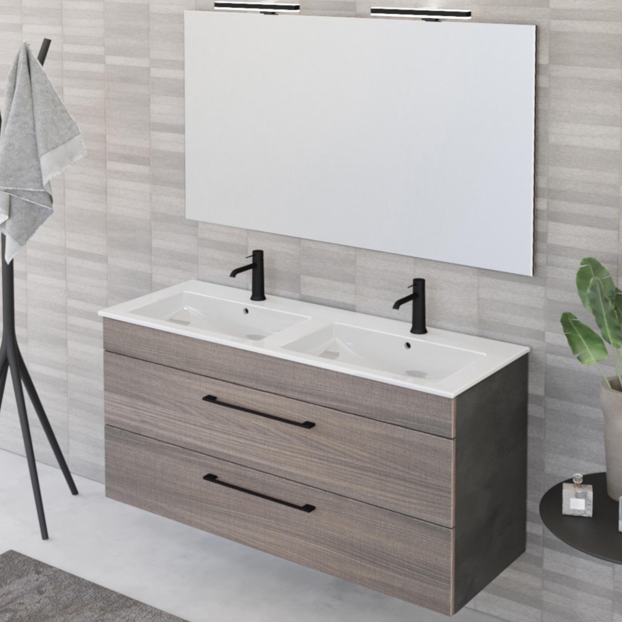 Mobile Bagno Sospeso 118 cm Doppio Lavabo e Specchio Bonussi Tucano Olmo e Lava