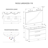 Mobile Bagno Sospeso 118 cm Doppio Lavabo e Specchio Bonussi Tucano Olmo e Lava