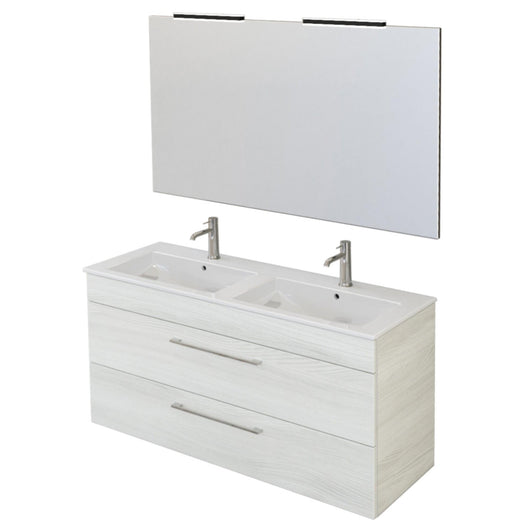 Mobile Bagno Sospeso 118 cm Doppio Lavabo e Specchio Bonussi Tucano Olmo Bianco