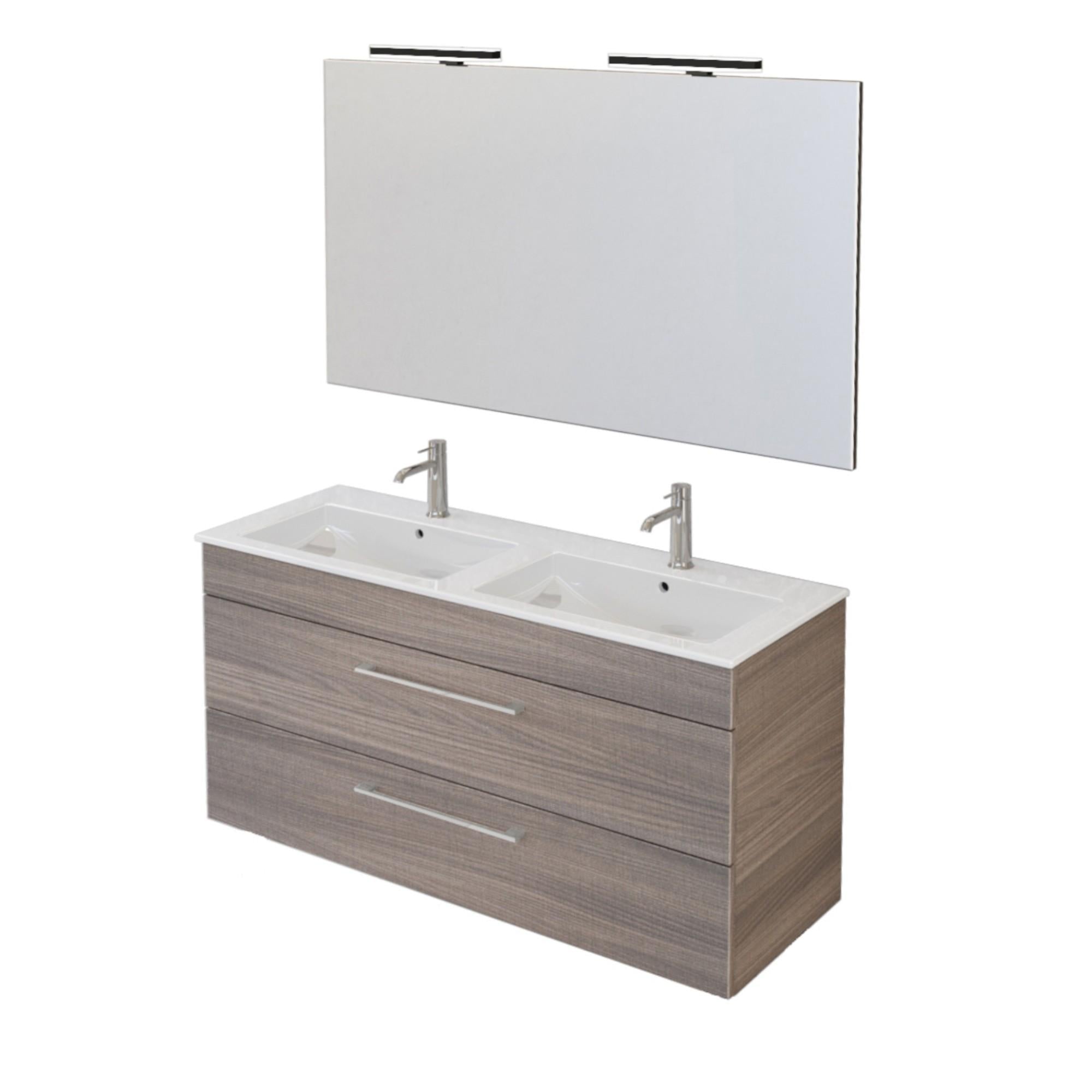 Mobile Bagno Sospeso 118 cm Doppio Lavabo e Specchio Bonussi Tucano Olmo