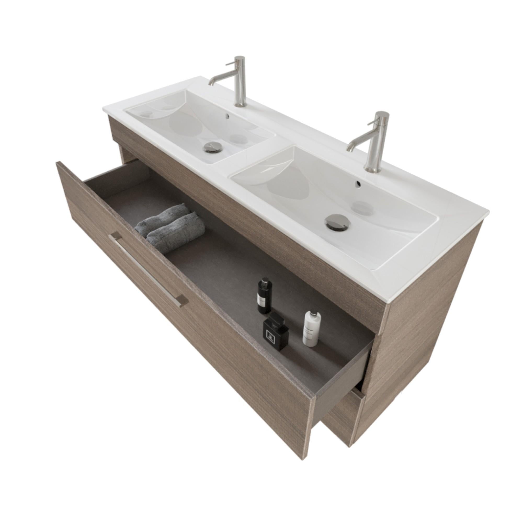 Mobile Bagno Sospeso 118 cm Doppio Lavabo e Specchio Bonussi Tucano Olmo