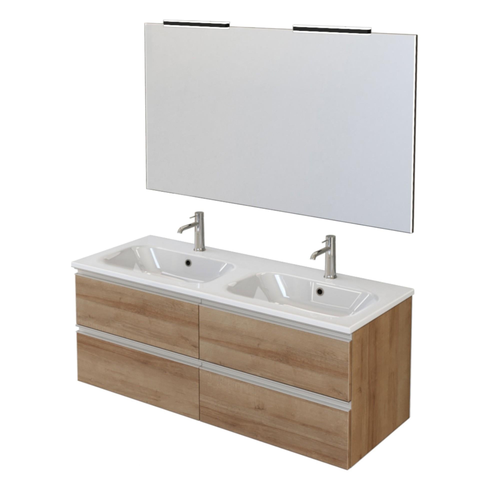 Mobile Bagno Sospeso 120 cm Doppio Lavabo e Specchio Bonussi Fenice Rovere Farnia