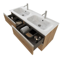 Mobile Bagno Sospeso 120 cm Doppio Lavabo e Specchio Bonussi Fenice Rovere Farnia