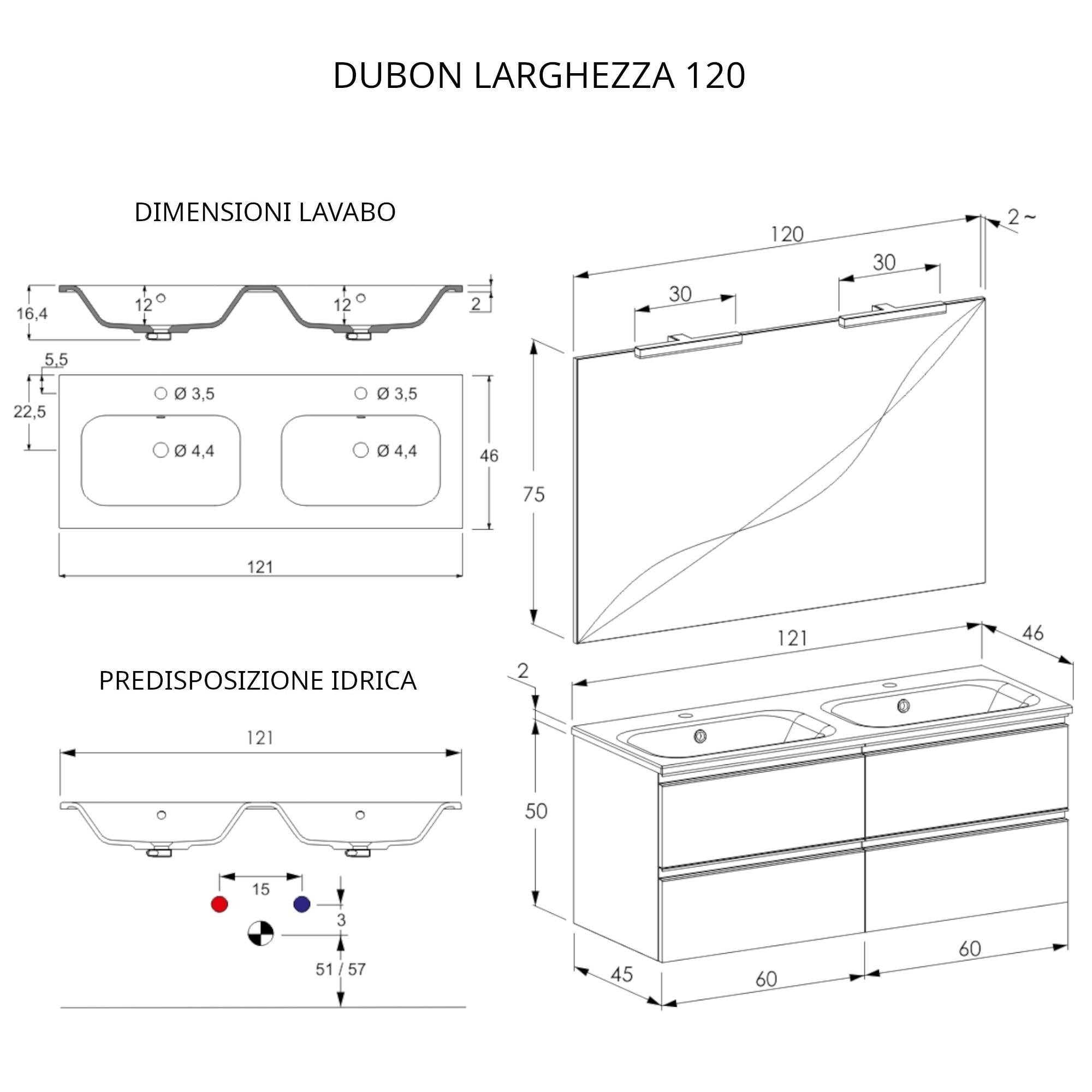 Mobile Bagno Sospeso 120 cm Doppio Lavabo e Specchio Bonussi Fenice Rovere Farnia