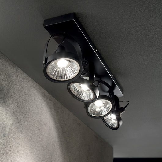 Plafoniera Moderna Glim Metallo Nero 4X10W Gu10 3000K Luce Calda