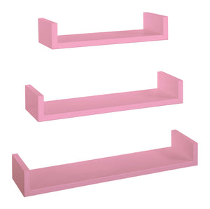 Set 3 Mensole da Parete 60-50-40x15,5x8 cm in Fibra di Legno Calamita Rosa Blush