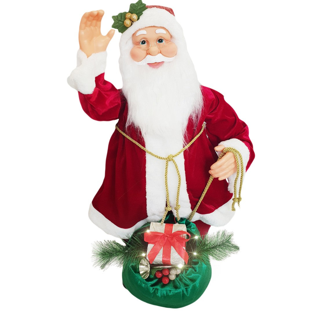 Pupazzo Babbo Natale H80 cm con Luci e Movimento Rosso