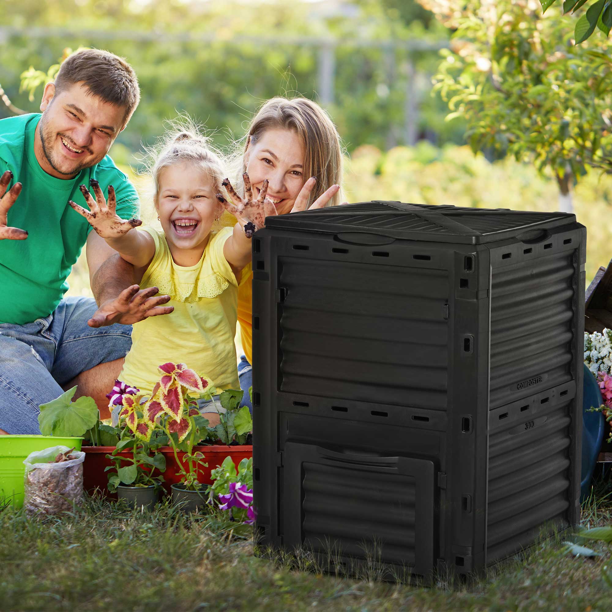 Compostiera da Giardino 300 litri Composter Nero
