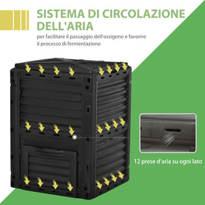 Compostiera da Giardino 300 litri Composter Nero