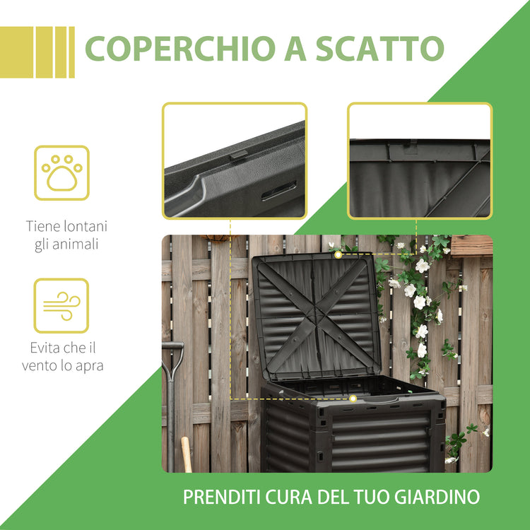 Compostiera da Giardino 300 litri Composter Nero