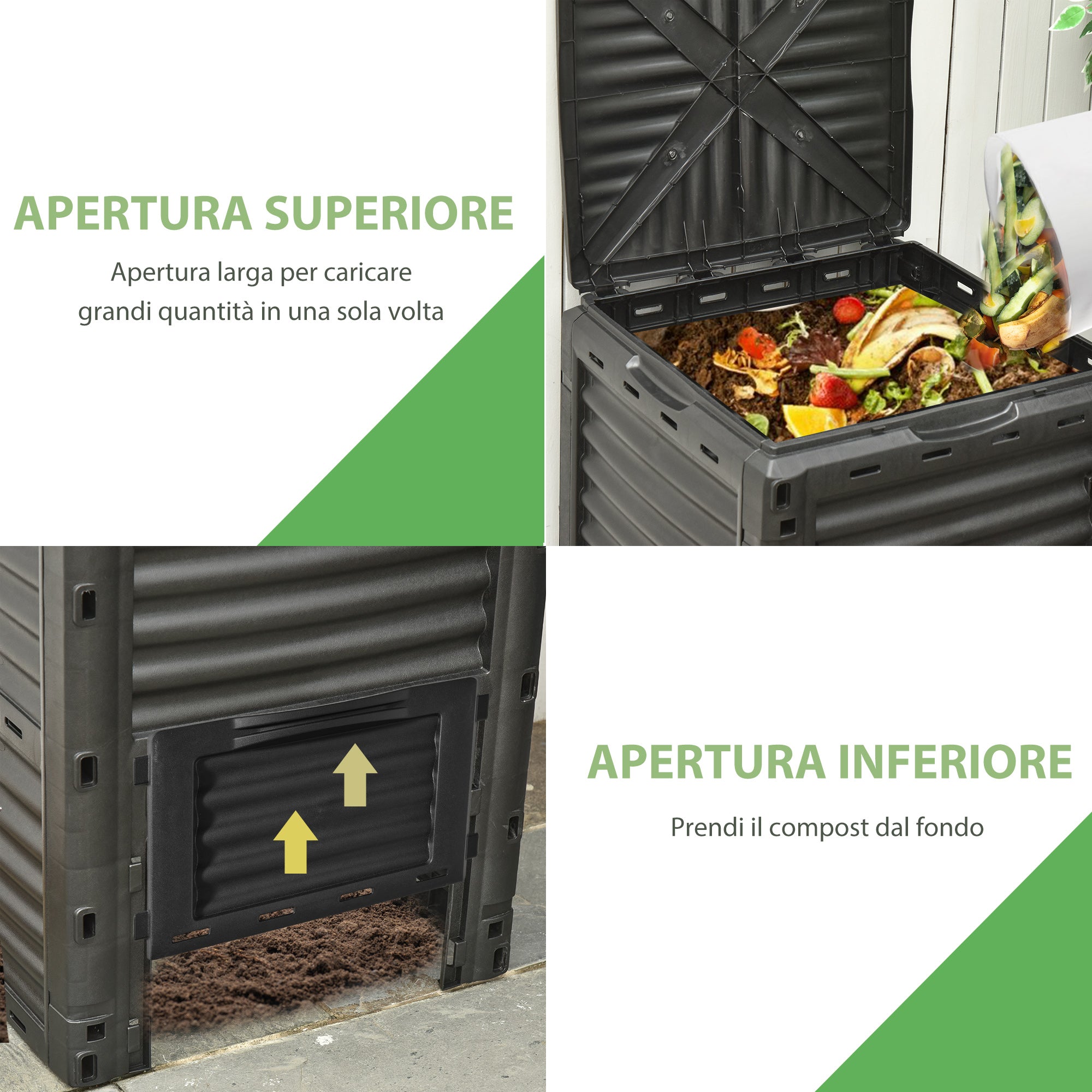 Compostiera da Giardino 300 litri Composter Nero