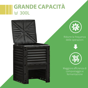 Compostiera da Giardino 300 litri Composter Nero