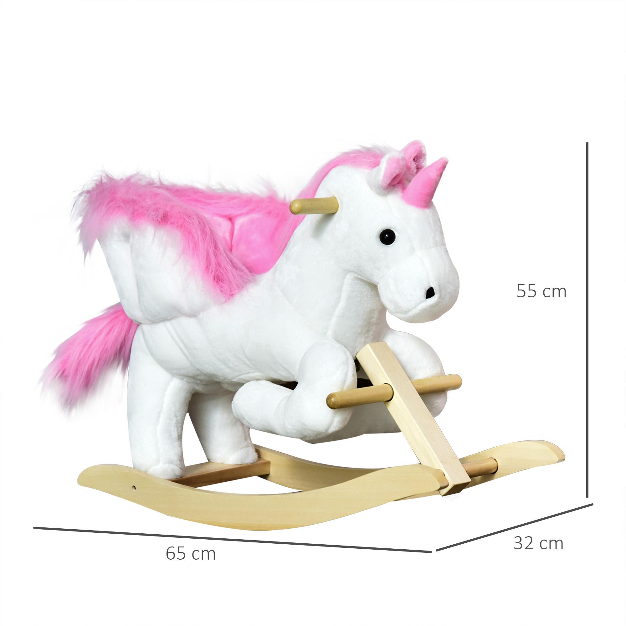 Cavallo a Dondolo Unicorno per Bambini in Legno e Peluche Unicorno Bianco