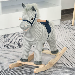 Cavallo a Dondolo per Bambini in Legno e Peluche Grigio