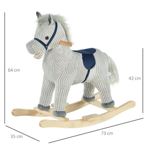 Cavallo a Dondolo per Bambini in Legno e Peluche Grigio