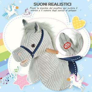 Cavallo a Dondolo per Bambini in Legno e Peluche Grigio