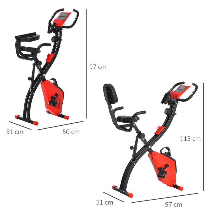 Cyclette Magnetica Pieghevole con Display LCD in Acciaio Rossa