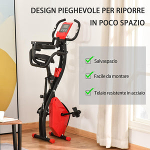 Cyclette Magnetica Pieghevole con Display LCD in Acciaio Rossa