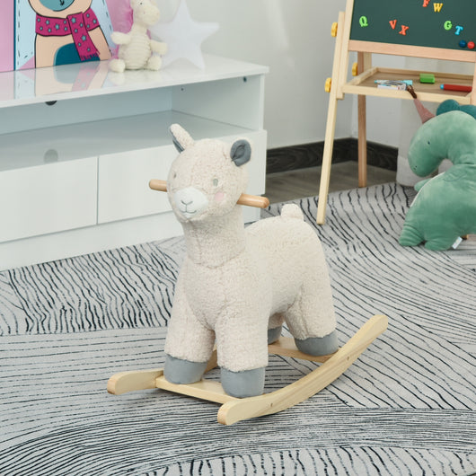 Cavallo a Dondolo per Bambini in Legno e Peluche Alpaca Crema