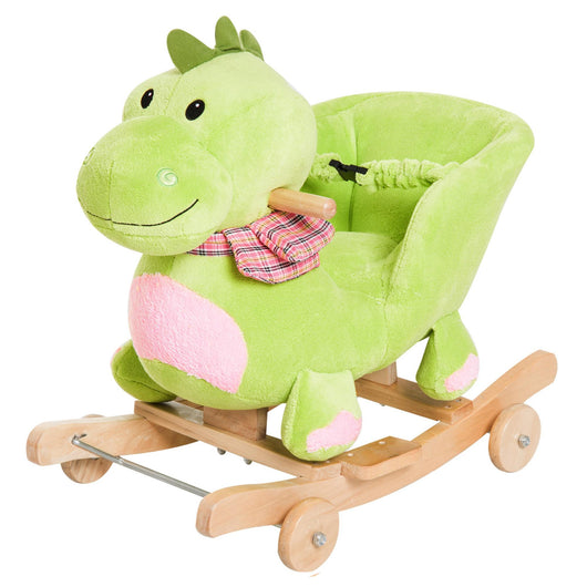 Cavallo a Dondolo per Bambini in Legno e Peluche Drago Verde