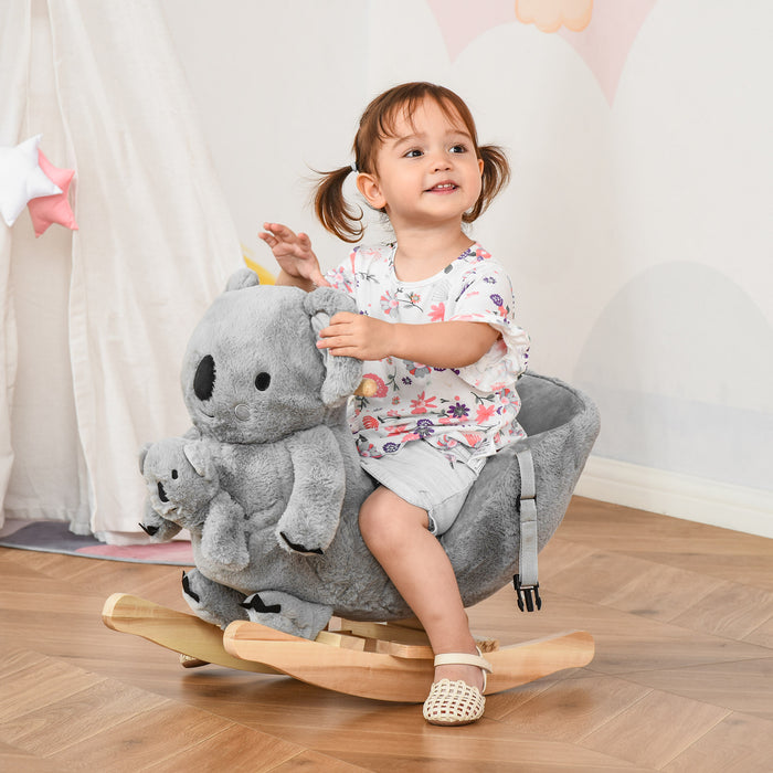 Cavallo a Dondolo per Bambini in Legno e Peluche Koala Grigio