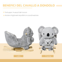 Cavallo a Dondolo per Bambini in Legno e Peluche Koala Grigio