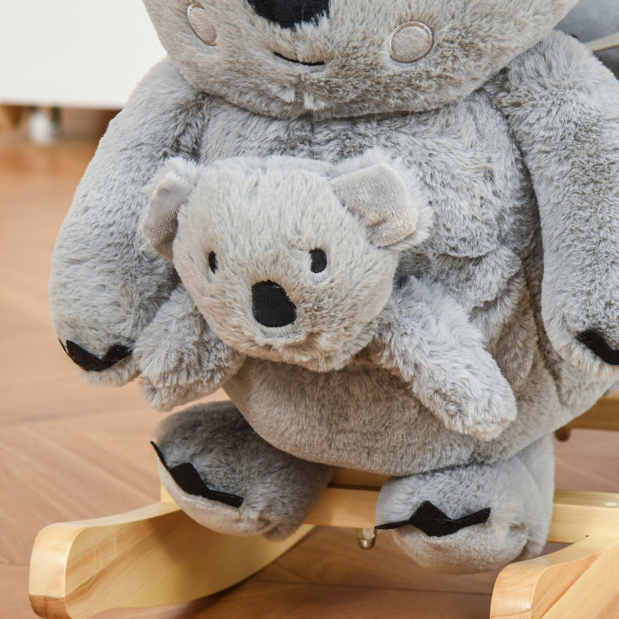 Cavallo a Dondolo per Bambini in Legno e Peluche Koala Grigio