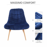 Poltrona Imbottita 76x87x82 cm in Tessuto Vellutato Blu