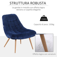 Poltrona Imbottita 76x87x82 cm in Tessuto Vellutato Blu