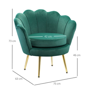 Poltrona Imbottita 76x67x74 cm in Tessuto Vellutato Verde