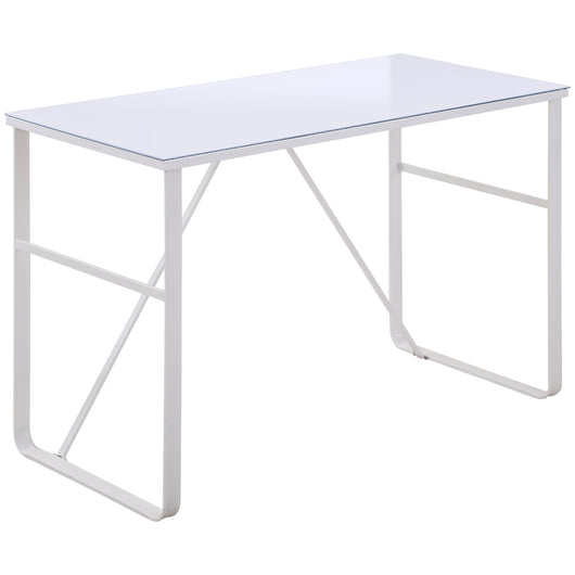 Scrivania Porta PC 120x60x74,5 cm in Metallo e Vetro Temperato Bianco