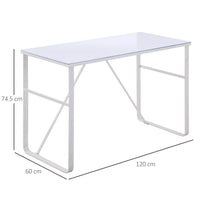 Scrivania Porta PC 120x60x74,5 cm in Metallo e Vetro Temperato Bianco