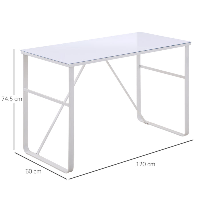 Scrivania Porta PC 120x60x74,5 cm in Metallo e Vetro Temperato Bianco