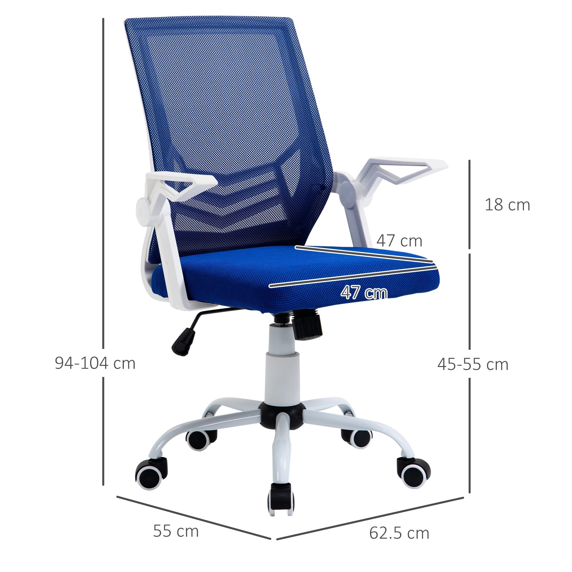 Sedia Operativa da Ufficio 62,5x55x94-104 cm in Tessuto Blu