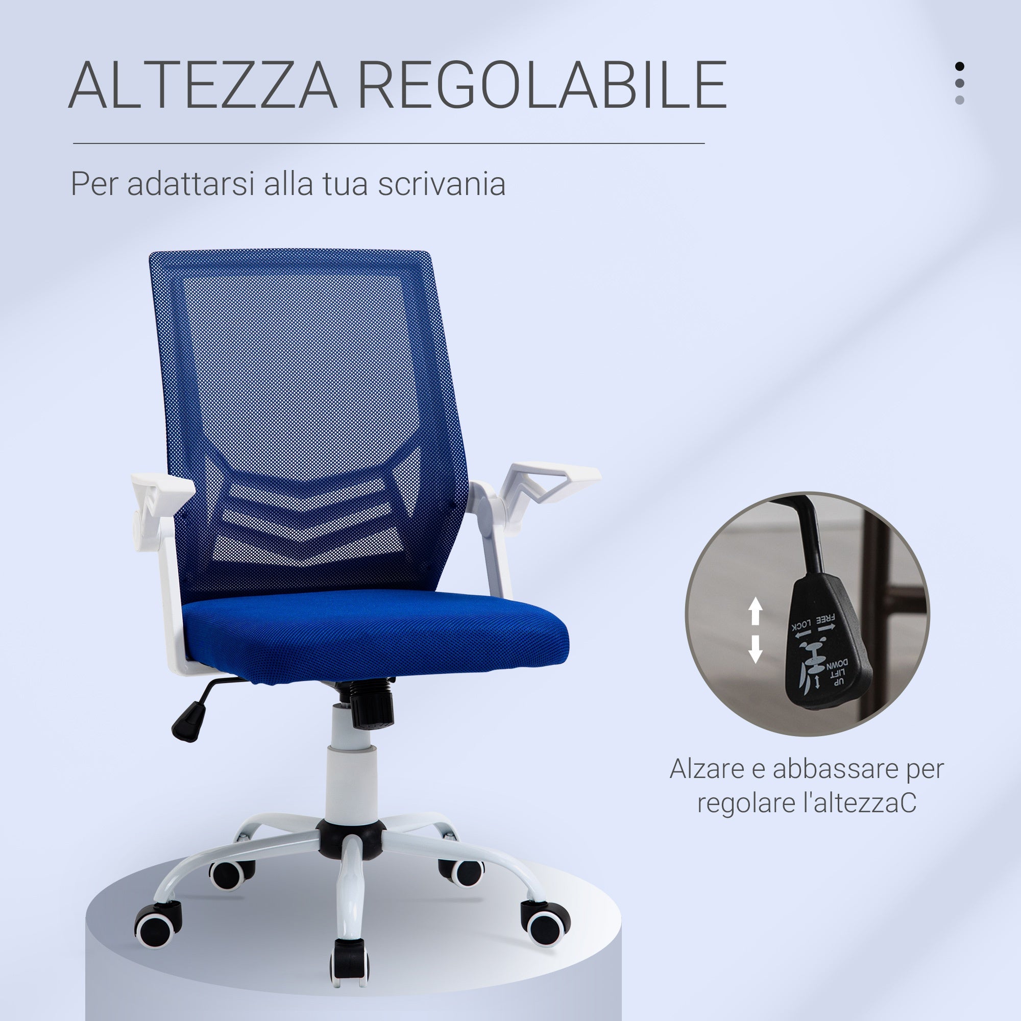 Sedia Operativa da Ufficio 62,5x55x94-104 cm in Tessuto Blu