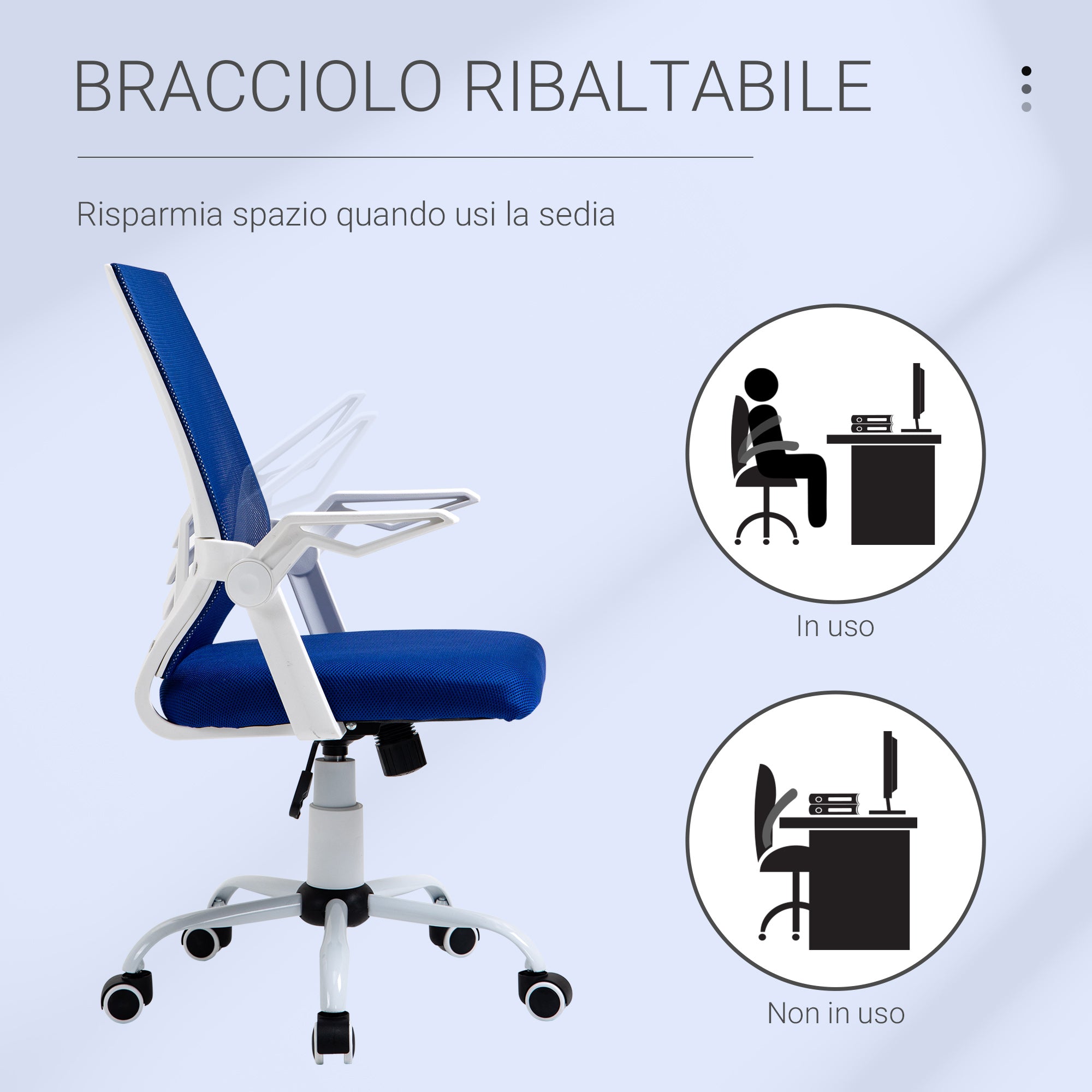 Sedia Operativa da Ufficio 62,5x55x94-104 cm in Tessuto Blu